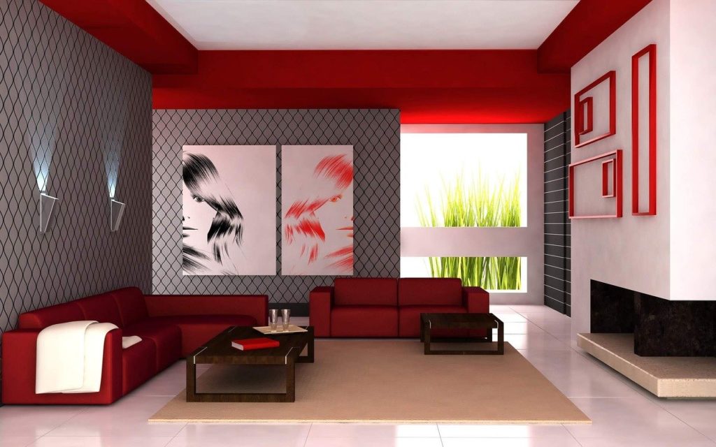 living room, apartment, red
